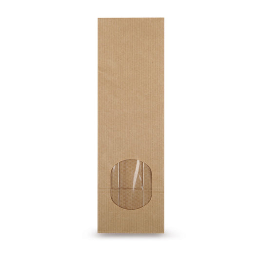 Sachet à fond plat papier kraft naturel avec fenêtre transparente — vue principale du sachet avec fenêtre transparente d'Elke Plastic