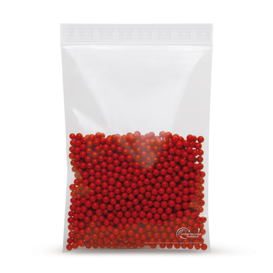 Sachet zip rLDPE avec part de matière recyclée sans bandes d'écriture 50 µm — vue d'application du sachet en situation d'emballage