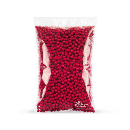 Sachet plat rLDPE avec part de matière recyclée 50 µm — vue détaillée dans une application d'emballage typique avec exemple de contenu