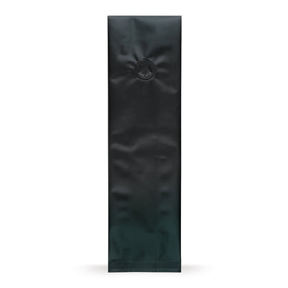 Sachet à soufflets noir avec valve d'arôme — vue principale du sachet avec valve d'arôme d'Elke Plastic
