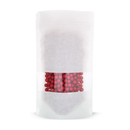 Sachet doypack papier kraft avec fenêtre transparente blanc — vue principale du sachet avec fenêtre transparente et aspect papier kraft d'Elke Plastic